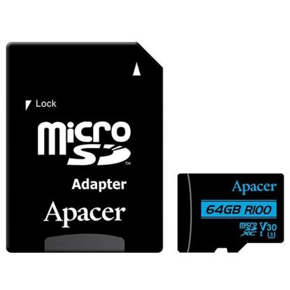  Зображення Карта пам'яті Apacer 64GB microSDHC class 10 UHS-I U3 V30 (AP64GMCSX10U7-R) 